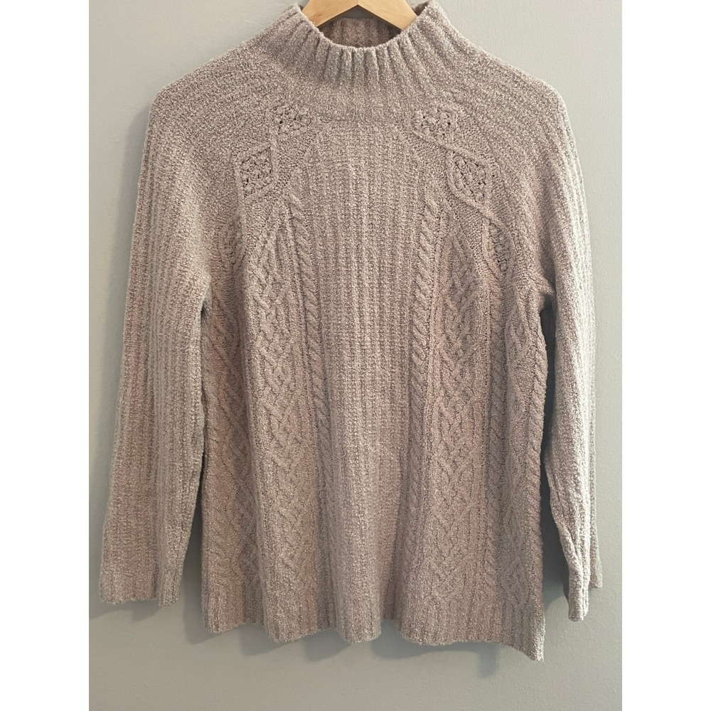 J. Jill Women Taupe Beige Cable Knit Mock Neck Boucle Sweater Medium NWT